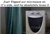 Just flipped our microwave on it's side, and he absolutely loves it