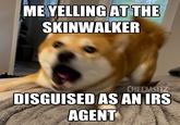 ME YELLING AT THE SKINWALKER CHEEMSITZ DISGUISED AS AN IRS AGENT