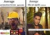 Average Average productive forces appreciator life on earth enjoyer Let's Destroy Work, Let's Destroy the Economy Stages of history YOU'RE ALMOST THERE EMPLOYEE OF THE MONTH KEEP WORKING HARD Let's Destroy Work Hard hat Human Natural environment Organism Tree Helmet Plant Terrestrial plant Font Community Beard Headgear Adaptation People