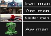 aw man Iron man Ant-man Spider-man Aw man