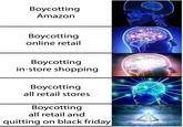 Boycotting Amazon Boycotting online retail Boycotting in-store shopping Boycotting all retail stores Воуcotting all retail and quitting on black friday