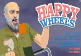 HAPPY WHEELS PLAY BROWSE EVELS LOAD LEVELREPLAY LEVEL EDITOR OPTIONS CREDITS v 1.65