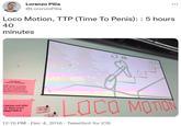 Loco Motion, TTP (Time To Penis): : 5 hours 40 minutes Lorenzo Pilia @LorenzoPilia Loco Motion, TTP (Time To Penis): : 5 hours 40 minutes 00-50 lece Metion agame by Waterman se the mouse to dra tw heels, and see how long it es you to reach the goal est time of the day wins a GameScene com teste bag ELOCO MOTION Motion and other by Waterman7: rman7.itch.io 12:15 PM - Dec 4, 2016 · Tweetbot for iOS