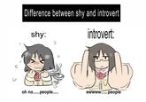 Difference between shy and introvert shy: introvert: oh no..people... ewwww.people