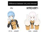 Difference between shy and introvert shy: INTROVERT: LDA oh no. . . people! eww. .. people