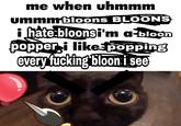me when uhmmm ummmbloons BLOONS i hate:bloonsi'm a-bloon popper i likespopping every f------ bloon i see