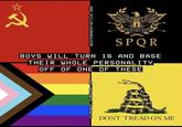 SPQR BOYS WILL TURN 16 AND BASE THEIR WHOLE PERSONALITY, OFF OF ONE OF THESE DONT TREAD ON ME I6 Qwor th fighting_for WESTERNAESTHETICS. ORG
