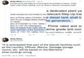 Molly White @mollyOxFFF · Jan 4 Infrastructure.pdf might be convincing at the quickest of skims. it falls apart under closer reading, such as where it directly contradicts itself. a dedicated plant ya shall include but not limited to the relevant Step Up trai ation of Prime rated 415/240V, 50 e diesel tank shall b tion of Low Voltage Mains Switchl, or inputs. ation of 415/240V to 11kV, 50Hz s ation of 11kV HV switchgears. ation of Diesel Fuel Tank with th uous operation of the Generator :arine grade anti corr ation of 11kV HV cables from Inunicatina with eack "he generators. Prime rated and si 27 8 502 Molly White @mollyOxFFF "It is anticipated that part of the Islands facilities such as the Laundry, Offices, Marina, Garbage storage rooms, etc. will be based on the Mainland." what could go wrong 10:51 PM · Jan 4, 2022 · TweetDeck