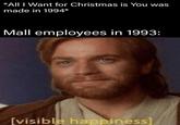 *All I Want for Christmas is You was made in 1994* Mall employees in 1993: mi [visible happiness]
