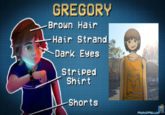 GREGORY Brown Hair -Hair Strand Dark Eyes Striped Shirt Shorts MASHUDMELLOW