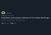 @keffals Replying to @Liv_Agar they/them army p---- making me honorably discharge 6:51 PM Jan 25, 2022 · Twitter Web App 29 Retweets 458 Likes