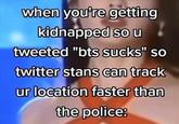 when you're getting kidnapped so u tweeted "bts sucks" so twitter stans can track ur location faster than the police: