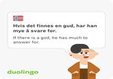 Hvis det finnes en gud, har han mye å svare for. If there is a god, he has much to answer for. duolingo