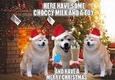 HERE HAVE SOME CHOCCY MILK AND A TOY AND HAVE A MERRY CHRISTMAS