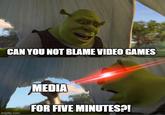 CAN YOU NOT BLAME VIDEO GAMES MEDIA FOR FIVE MINUTES?! imgflip.com