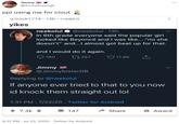 Jimmy E Y @Jimmyfostergb ... ppl using me for clout u/irock1714 · 15h • i.redd.it yikes neekolul O @neekolul · 13h In 6th grade everyone said the popular girl looked like Beyoncé and I was like..."no she doesn't" and....I almost got beat up for that. and I would do it again. Q 180 27287 O 11.9K Jimmy * @JimmyfosterGB Replying to @neekolul If anyone ever tried to that to you now id knock them straight out lol 1:31 PM 7/22/20 · Twitter for Android + 7.3k 147 Share Award 6:37 PM · Jul 23, 2020 · Twitter for Android