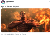 Fishfriedcat ... @Fishfriedcat Ryu in Street Fighter 7. 1:10 PM · Feb 21, 2022 · Twitter for iPhone