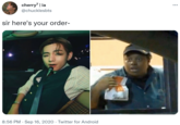 cherry? | ia ... @chucklesbts sir here's your order- 8:56 PM · Sep 16, 2020 · Twitter for Android