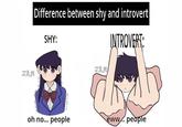 Difference between shy and introvert SHY: INTROVERT: JAM JA.M oh no... реople eww.people