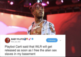 BABY PLUTO Following @Lil_Uzi_Vert Playboi Carti said that WLR will get released as soon as I free the alien sex slaves in my basement
