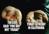THE COP SAID "FINE DAY" NOT "FRIDAY" TODAY IS FRIDAY IN CALIFORNIA