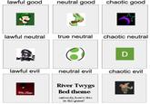 lawful good neutral good chaotic good lawful neutral true neutral chaotic neutral D lawful evil neutral evil chaotic evil River Twygs Bed theme seriously, howis this in this game?