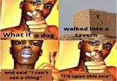 walked into a What if a dog tavern and said "I can't see a thing" "I'll open this one",
