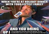 WHEN YOU'RE AT HOLIDAY DINNER WITH YOUR LEFTIST FAMILY TURNING PÕINT USA THIS MEMAS MADE BY GANG ALCOHOL AND YOU BRING UPI The pregnant woman you hit going 70 in a residential zone on your way back from the bar Olite