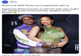 Kurrco KURRGG @Kurrco Rihanna & ASAP Rocky have supposedly split up Apparently Rihanna broke up with him after she caught him cheating with Fenty footwear designer Amina Muaddi FENT FENTY A DE PAUN 3:26 PM · Apr 14, 2022 · Twitter Web App 在