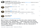 TaraBull @TaraBull808 - 17h Where were these wild accusations against @elonmusk before he took a stand against the establishment? 2,449 6,410 64.9K A Tip Elon Musk @elonmusk 14h Exactly 1,950 2,944 65.8K Tip Elon Musk @elonmusk 13h And, for the record, those wild accusations are utterly untrue 1,463 2,423 19.6K ↑ A Tip Elon Musk @elonmusk Replying to @elonmusk and @TaraBull808 But I have a challenge to this liar who claims their friend saw me "exposed" - describe just one thing, anything at all (scars, tattoos, ...) that isn't known by the public. She won't be able to do so, because it never happened. 12:24 AM. May 20, 2022 Twitter for iPhone