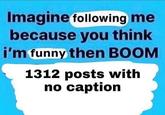 Imagine following me because you think i'm funny then BOOM 1312 posts with no caption