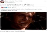 Anakin canonically sucked off obi wan Zane Schacht - Voice Goblin @VoicesByZane Anakin canonically sucked off obi wan IGN @IGN . May 27 Hayden Christensen said 6 words at Star Wars Celebration and sent the crowd wild. bit.ly/3yZ6YNN 4:37 PM · May 29, 2022 Twitter Web App |.