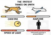 THE FASTEST THINGS ON EARTH CHEETAH SPEED OF LIGHT AIRPLANE Introverts giving a presentation