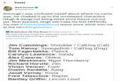 ← Tweet ... Mark DeCarlo @markdecarlo Although I was confused myself about where my name was, Ive chalked it up to the unreleased characters (Hugh & dawg) not being listed since theyre not out yet. Rest assured, Hugh will make his first OFFICIAL (he met @TheUncleAlShow) debut since 2006 with me at the mic!#HughNation Nickelodeon All-Star Brawl @NickBrawlGame - 13h We hope everyone enjoys the impeccable voice talent that these incredible individuals are able to bring to the table: Show this thread Jim Cummings: Shredder / CatDog (Cat) Tom Kenny: SpongeBob / CatDog (Dog) Bill Fagerbakke: Patrick Carolyn Lawrence: Sandy Alex Cazares: Oblina Jim Meskimen: Nigel Thornberry Richard Horvitz: Zim Vivian Vencer: Toph Dustin Sardella: Aang Janet Varney: Korra Fred Tatasciore: Reptar Bentley Griffin: Lincoln Loud