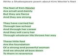 Write a Shakespeare poem about Kim Wexler's feet The feet of Kim Wexler Are small and dainty But they are fierce And they are strong They have carried her Through law school And through her career And they will carry her Through whatever life throws her way These little feet Are the foundation Of a strong and powerful woman And we should all bow down To them in reverence