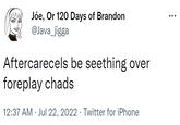 Jóe, Or 120 Days of Brandon @Java_jigga Aftercarecels be seething over foreplay chads 12:37 AM Jul 22, 2022 Twitter for iPhone ..