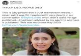 Def Noodles @defnoodles TAYLOR LIED, PEOPLE DIED : This is why people don't trust mainstream media. I never said I was 24. I explained it very clearly in our conversation @TaylorLorenz why I didn't want my age published I had been advised by my agent to not have it published. This was recorded May 2020 twitter.com/taylorlorenz/s... Activat