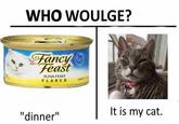 WHO WOULGE? Fancy Feast TUNA FEAST FLAKED "dinner" www.0 It is my cat.