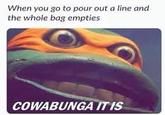 When you go to pour out a line and the whole bag empties 1 COWABUNGA IT IS