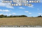 Behold, the field in which I grow my f----. Lay thine eyes upon it, and see that it is barren. I don't even remember where I got this… I think it was from Disqus?