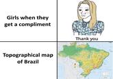 Girls when they get a compliment Topographical map of Brazil Thank you BOSS IROF T