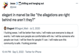 Jesse SOON chilling and hanging out @jzxxe elegant in marvel be like "the allegations are right behind me aren't they?" Elegant @Elegant_Matt Jul 2, 2020 I f------ swear, I will be better than nairo, I will make sure everyone is okay at events. I will make sure people are comfortable with me. I will be someone who people can trust. I will be there for people if I can. I will make sure this community is safe. I f------ promise 10:44 PM Sep 5, 2022 Twitter for iPhone