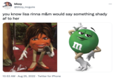 Lisa Rinna M&M vs. Green M&M blizzy @blizzy_mcguire you know lisa rinna m&m would say something shady af to her m This Rinna 10:53 AM. Aug 25, 2022 Twitter for iPhone m ...