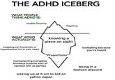 THE ADHD ICEBERG WHAT PEOPLE THINK ADHD IS: trouble focusing WHAT ADHD ACTUALLY IS: mapping out hundreds of hypothetical fits in your head knowing a piece on sight fidgeting "Proportions" mansplaining margiela/ Antwerp 6/some sort of fashion s--- at parties waking up at 5 am to bid on yahoo Japan lowballing because you're bored being in a fashion discord