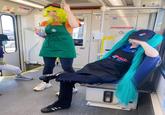 PUSH FOR EMERGENCY SEE SAY SOMETHING? SOMETHING Car RACT THE OPERATOR TRAIN IS MOVING NS VEHICLE NUMB ATTENTION AUDIO VIDEO CAMERAS IN USE Ⓒ @ RULES FOR BICYCLES ON THE TRAIN SMART Save 31
