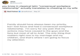 olivia @oliviuuuuhh you know in classical latin "consensual workplace relationship" actually translates to cheating on my wife Ned Fulmer @nedfulmer. Sep 27 Family should have always been my priority, but I lost focus and had a consensual workplace. relationship. I'm sorry for any pain that my actions may have caused to the guys and the fans but most of all to Ariel. The only thing that matters right now is my marriage and my children, and that's where I am going to focus my attention. 4:16 PM Sep 27, 2022 Twitter for iPhone