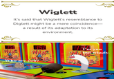 Wiglett It's said that Wiglett's resemblance to Diglett might be a mere coincidence- a result of its adaptation to its environment. WALE 1850 WALC Who are you? I'm you Wbut wiggly. M