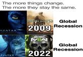 The more things change. The more they stay the same. AVATAR C FROM THE MOTION PICTURE COMPOSED AND CONDUCTED BY JAMES HORNER AVATAR CALL-DUTY MODERN WARFARE Global Recession 2009 CALL DUTY MIN MODERN WARFARE II 2022 Global Recession