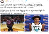 Brandon "Scoop B" Robinson @ScoopB UNC recruit & class of 2023 five star PG Robert Dillingham now has a dorm room at Kanye West's Donda Academy in California, I'm told. In his sophomore year at Combine Academy in NC, Dillingham he averaged 21.2 pts., 4.9 asts, 4.1 rebounds & 2.1 steals per game. EASTERN CONFERENCE SEMIFINALS SPLAY TAMME SPLAY F HOOP REPORT PHENOM HOOP REPORT 12:25 PM - Oct 1, 2021 - Twitter for iPhone . PHENOM HOOP REP PHEN HOOP REPOR HOM PHENO COMBINE HOOP REPOR PHENO HOOP REPOR PHENO OP REPO HEMO BOOP REPO