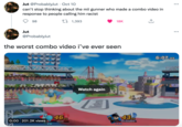 Jut @ProbablyJut · Oct 10 can't stop thinking about the mii gunner who made a combo video in response to people calling him racist 1,393 Jut 98 @ProbablyJut the worst combo video i've ever seen 0:00 201.2K views 46.0 YOSHI 18K Watch again 43.0x 0% Mii GUNNER ... : 6:07.23